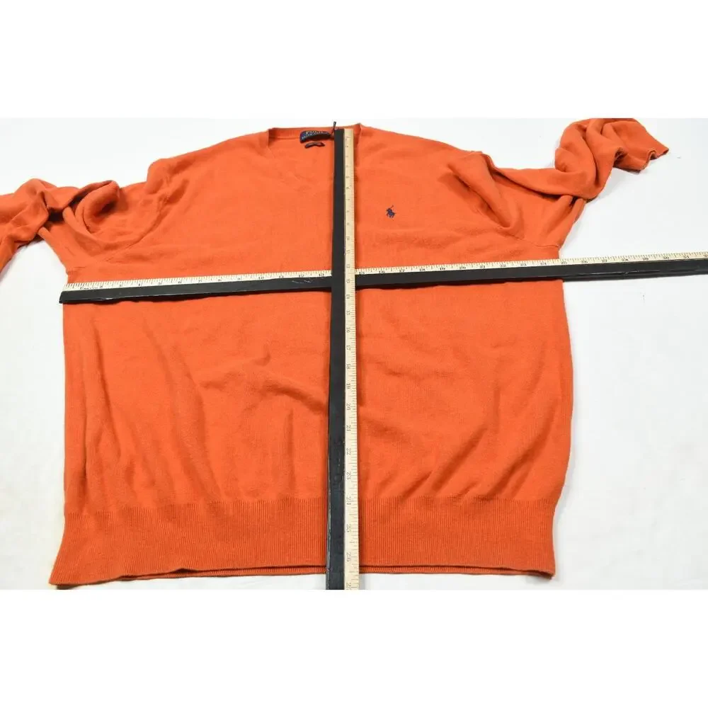 Polo Ralph Lauren Sweater Mens XL Orange Pima Cotton V-Neck Long Sleeve Pullover